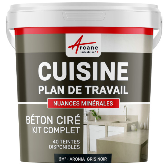 1-Main-Béton Ciré Cuisine : Plan de travail, Crédence - Kit 2m2 - Aronia gris noir