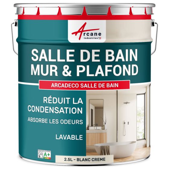 Peinture salle de bains mur et plafond :ARCADÉCO SALLE DE BAIN Couleur / Aspect bmanc creme
