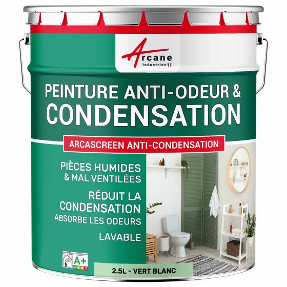 Peinture anti condensation, odeurs et moisissure pour pièce humide : Arcascreen Anti Condensation Couleur / Aspect 2.5L vert bla Peinture anti condensation, odeurs et moisissure pour pièce humide : Arcascreen Anti Condensation Couleur / Aspect 2.5L vert bla