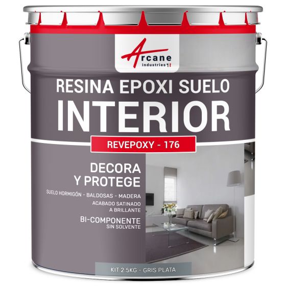 Resina Epoxi Decorativa para Suelo Interior REVEPOXY DECO RAL 7001 Gris Plata 2.5 kg (hasta 12.5 m² en 2 capas)
