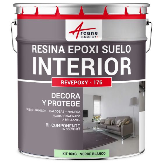 Resina Epoxi Decorativa para Suelo Interior REVEPOXY DECO 10 kg (hasta 50 m² en 2 capas) RAL 6011 Verde Blanco