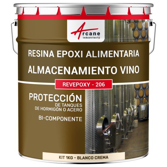 Pintura Resina Alimentaria para Cubas de Vino en Hormigón - Acero REVEPOXY ALMACENAMIENTO VINO Blanco Crema 1 kg