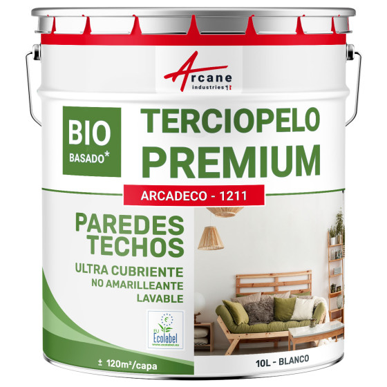 Pintura terciopelo para pared y techo ARCADECO BIOSOURCÉE TERCIOPELO Blanco 10 L (+ ou 120m² par couche)