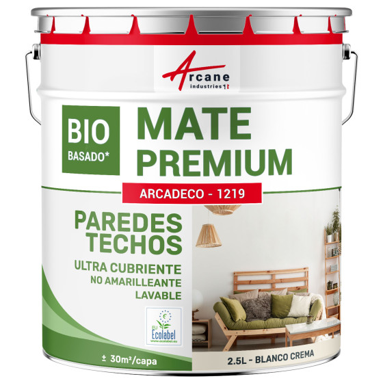 Pintura mate para pared y techo ARCADECO BIOSOURCÉ MAT RAL 9001 Blanco Crema 2.5 L (+ ou 30m² par couche)