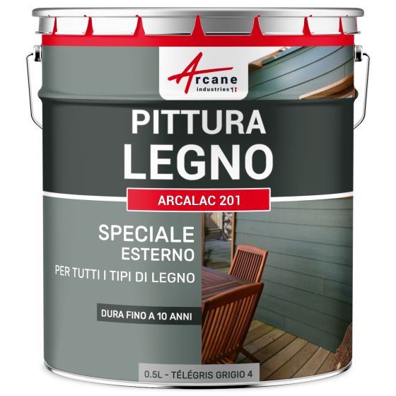 Vernice per legno esterno ed interno - ARCALAC 201 0.5 L Grigio tele 4 - RAL 7047 Vernice per legno esterno ed interno - ARCALAC 201 0.5 L Grigio tele 4 - RAL 7047