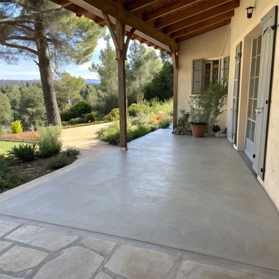 KIT BETON CIRE EXTERIEUR - Béton ciré extérieur pour sol, mur, terrasse, balcon, escalier - Mise en situation - Vison