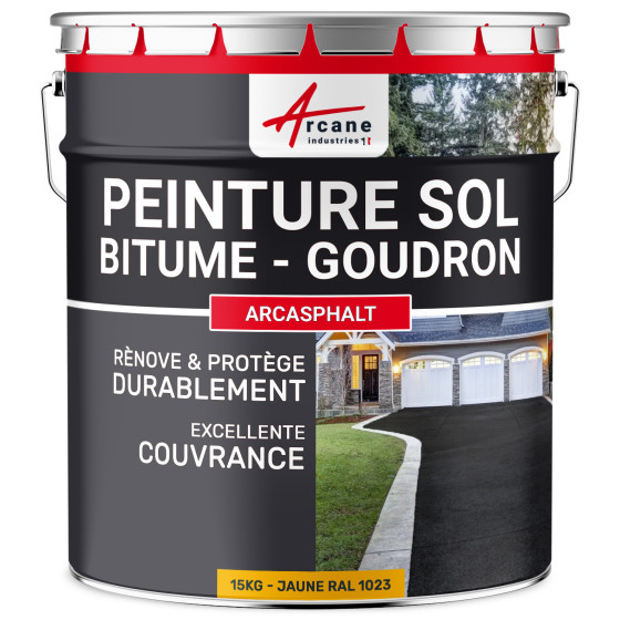 Peinture bitume / peinture goudron : Résine sol pour asphalte, goudron, enrobé - ARCASPHALT 15kg jaune ral 1023 - Couleur / Aspe