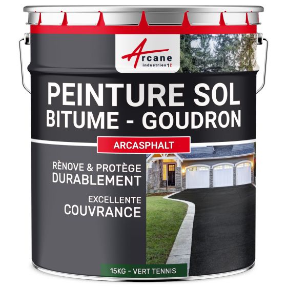 Peinture bitume - peinture goudron : Résine solpour asphalte, goudron, enrobé - ARCASPHALT 15kg vert tennis  - Couleur / Aspect