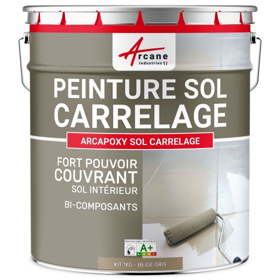 Peinture Sol Carrelage - Résine époxy pour sol carrelé-Kit1Kg-RAL-1019-Beige-gris-Aspect / Couleur