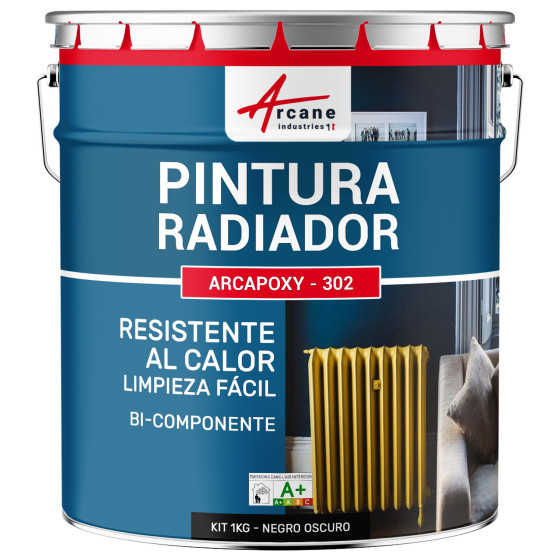 Pintura para radiadores / calefacción ARCAPOXY RADIADORES RAL 9005 Negro Oscuro 1 kg (hasta 5 m² en 2 capas)
