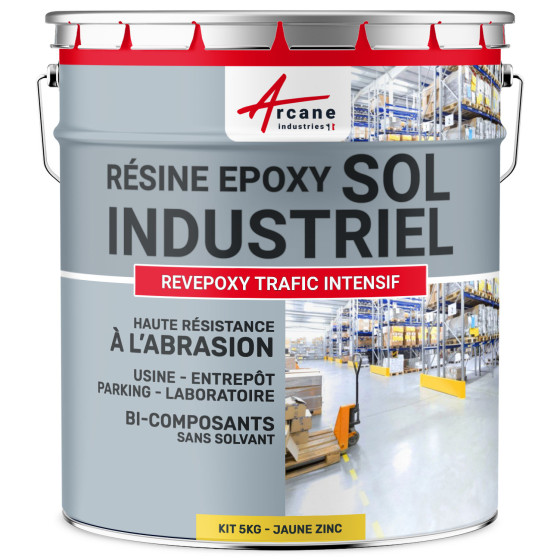 Peinture époxy sol industriel et parking - REVEPOXY TRAFIC INTENSIF-kit5Kg-Jaune-zinc-ral-1018-Aspect / Couleur Peinture époxy sol industriel et parking - REVEPOXY TRAFIC INTENSIF-kit5Kg-Jaune-zinc-ral-1018-Aspect / Couleur