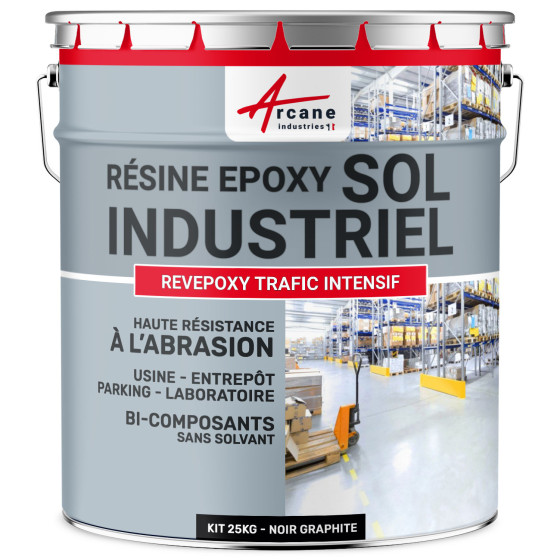 Peinture époxy sol industriel et parking - REVEPOXY TRAFIC INTENSIF-kit25Kg-Noir-graphite-ral-9011-Aspect / Couleur Peinture époxy sol industriel et parking - REVEPOXY TRAFIC INTENSIF-kit25Kg-Noir-graphite-ral-9011-Aspect / Couleur