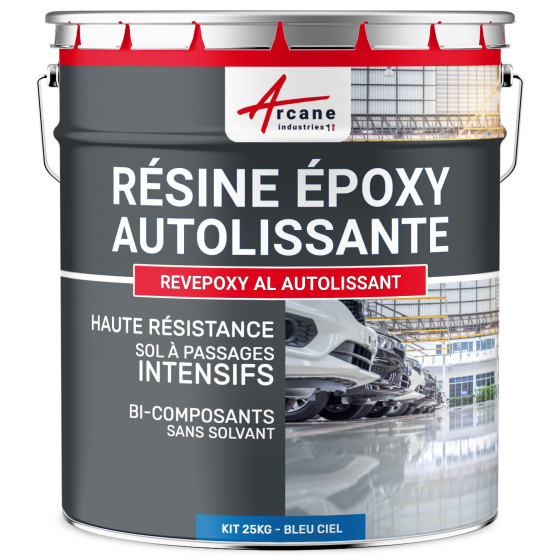 Résine Autolissante Epoxy Sol Carrelage - REVEPOXY AL AUTOLISSANT-kit25kg-Bleu-ciel-ral-5015-Aspect / Couleur