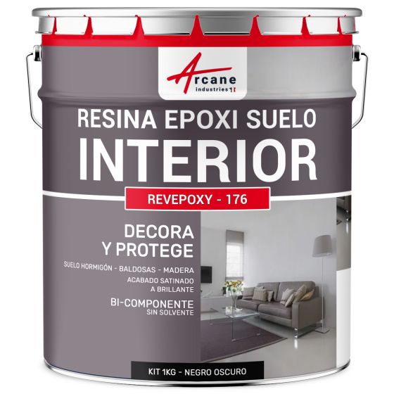 Resina Epoxi Decorativa para Suelo Interior REVEPOXY DECO RAL 9005 Negro Oscuro 1 kg (hasta 5 m² en 2 capas)