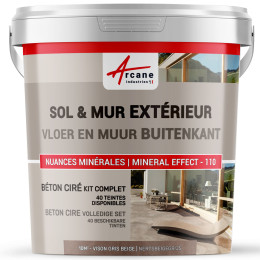 KIT  BETON CIRE BUITEN - beton cire voor buiten voor vloer. muur. terras. balkon. trap Kleur:Nertsbeigegrijs - 10 m² in 2 lagen