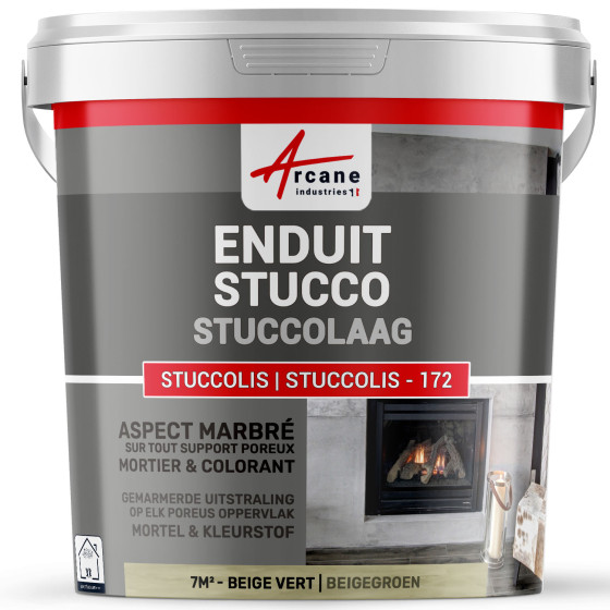 Stucco verf. STUCCOLIS pleister met mortel en kleurstof Kleur:Beigegroen - kit tot 7 m²