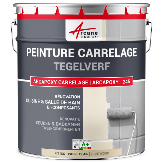 TEGELVERF VOOR KEUKEN EN BADKAMER - ARCAPOXY -245 Kleur:Licht ivoorkleurig- RAL 1015 - 1 kg (tot 10 m² in 2 lagen)