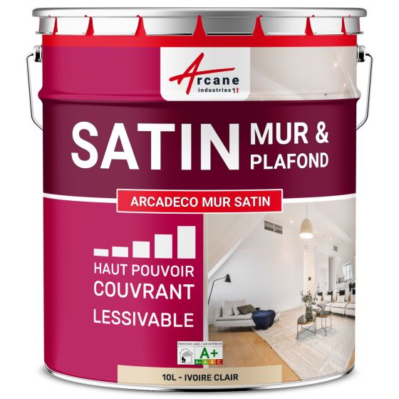 Peinture murale acrylique satin : ARCADÉCO MUR SATIN Ivoire Clair - RAL 1015 - 10 L