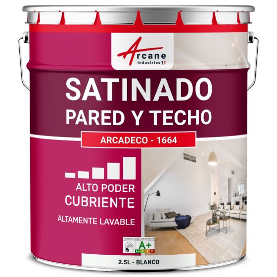 Pintura mural acrílica satinada: ARCADECO - 1664 2.5 L - Blanco