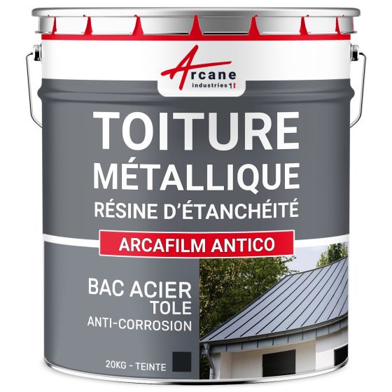 Résine d'étanchéité toiture et bac acier revêtement étanche: ARCAFILM ANTICO-20kg-Noir-bleuté-Couleur / Aspect
