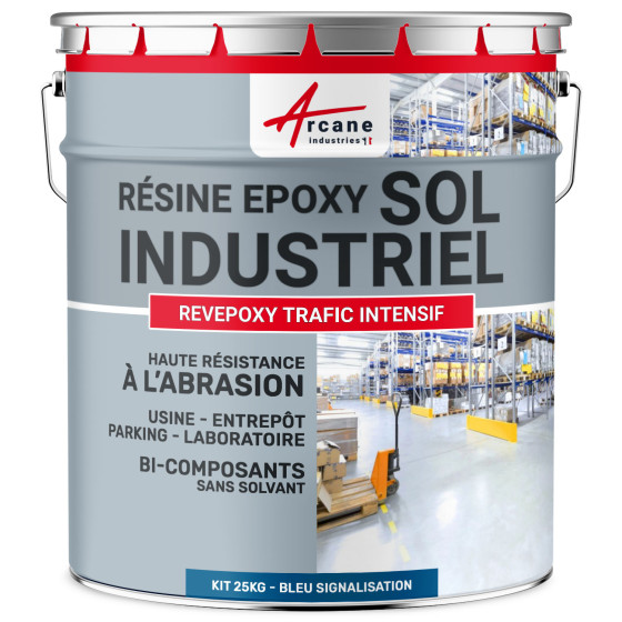 Peinture époxy sol industriel et parking - REVEPOXY TRAFIC INTENSIF - Bleu signalisation - RAL 5017 - 25 kg