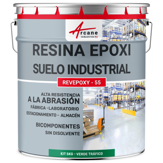 Pintura epoxi para suelo industrial y parking - REVEPOXY - 55 5 Kg (10 m²) - Verde señales - RAL 6024