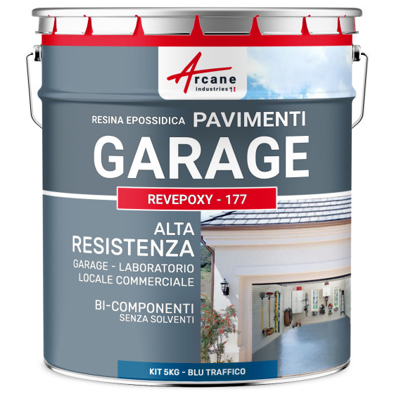 Resina per pavimenti di garage - Vernice epossidica per pavimenti : REVEPOXY - 177 5 Kg (10 m²) - Blu segnaletica - RAL 5017
