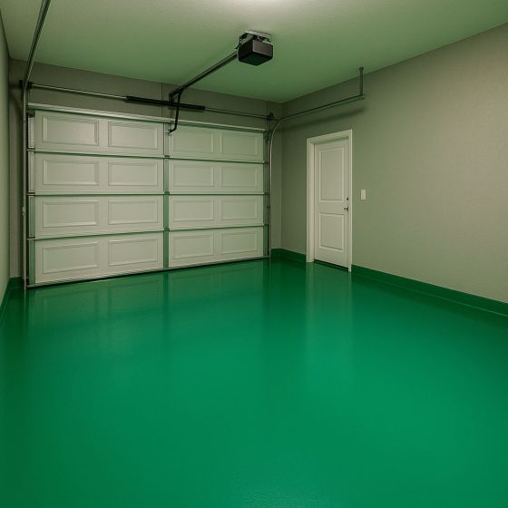 Résine sol garage - Peinture époxy sol : REVEPOXY GARAGE - Mise en situation - Vert signalisation
