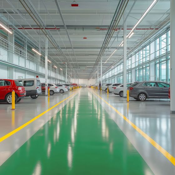 Résine sol garage - Peinture époxy sol : REVEPOXY GARAGE - Mise en situation - Vert signalisation