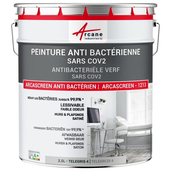Anti-bacteriële verf. voor muur en plafond: ARCASCREEN 1213 Telegrijs 4 - RAL 7047 - 2.5 L