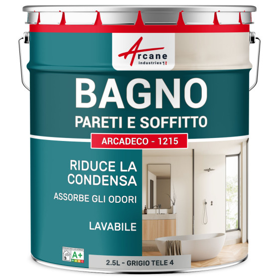 Vernice grigia per bagno parete e soffitto: ARCADECO - 1215 Grigio tele 4 - RAL 7047 - 2.5 L