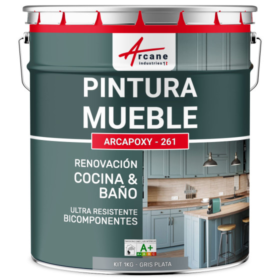 Pintura para Muebles de Cocina. encimera y Baño - ARCAPOXY - 261 Gris Plata - RAL 7001 - 1 kg 12 m²