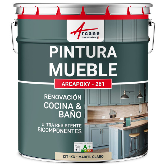 Pintura para Muebles de Cocina. encimera y Baño - ARCAPOXY - 261 Marfil Claro - RAL 1015 - 1 kg 12 m²