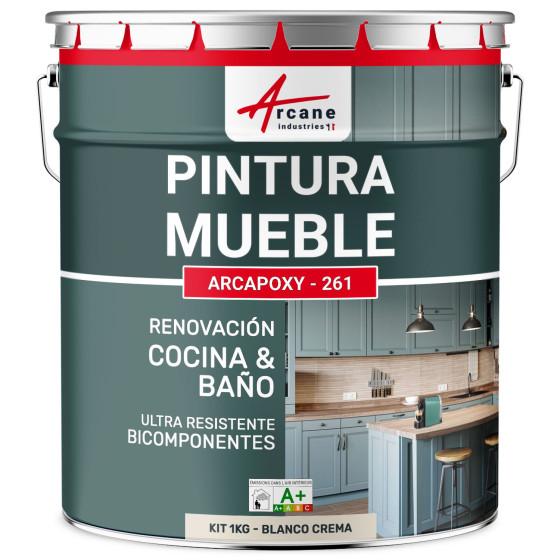 Pintura para muebles blanca de Cocina. encimera y Baño - ARCAPOXY - 261 Blanco Crema - RAL 9001 - 1 kg hasta 12 m²
