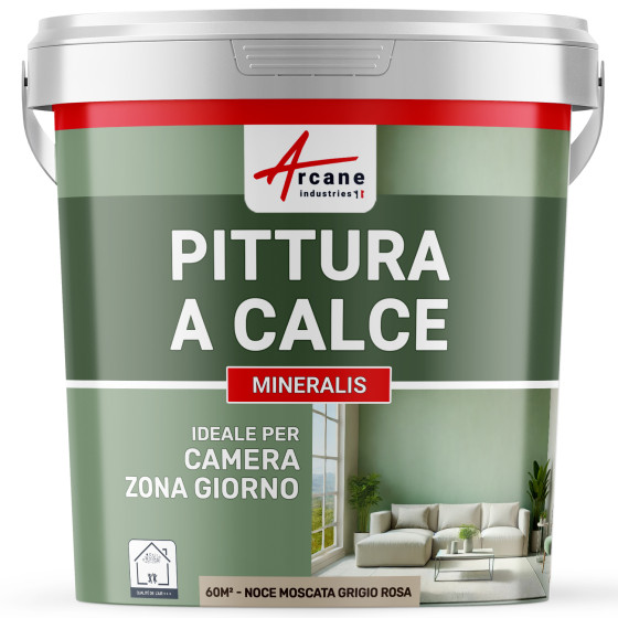 Pittura Beige a Calce Naturale per Interni - MINERALIS Grigio Rosa Noce Moscata - 60 m² 2x5 kg in uno strato