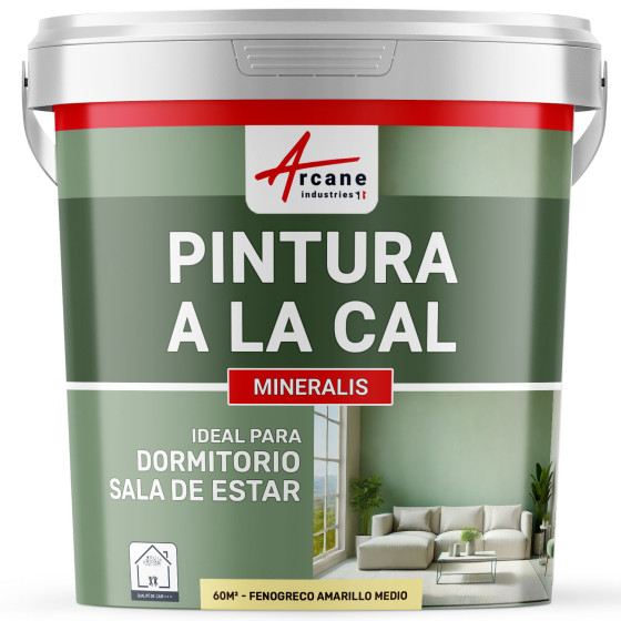 Pintura Amarilla de Cal Natural para Interiores - MINERALIS Fenogreco Amarillo Medio - 60 m² 2x5 kg en una capa