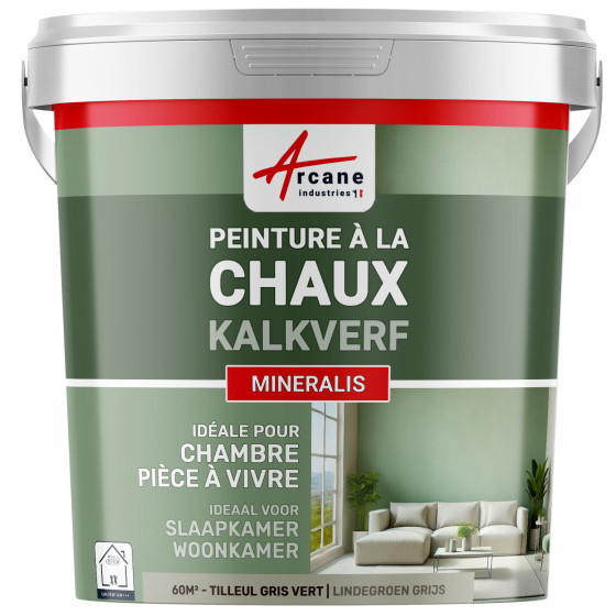 Kalkverf voor Binnen - MINERALIS Lindegroen Grijs - 60 m² 2x5 kg in 1 laag