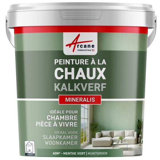 Kalkverf voor Binnen - MINERALIS Muntgroen - 60 m² 2x5 kg in 1 laag