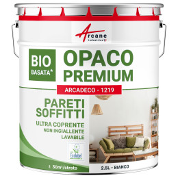 Pittura opaca per muri e soffitti: ARCADECO - 1219 Bianco - 2.5 L  30m²