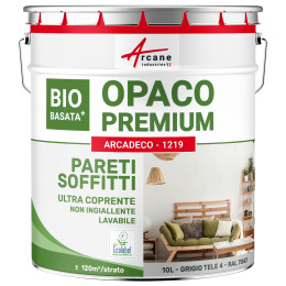 Pittura grigia opaca per pareti e soffitti: ARCADECO BIOSOURCED GRIGIO Grigio tele 4 - RAL 7047 - 10 L 120m²