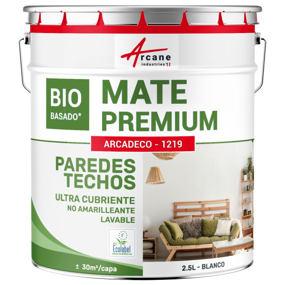 Pintura mate blanca para paredes y techos: ARCADECO BIOSOURCÉ BLANC Blanco - 2.5 L 30m² Pintura mate blanca para paredes y techos: ARCADECO BIOSOURCÉ BLANC Blanco - 2.5 L 30m²
