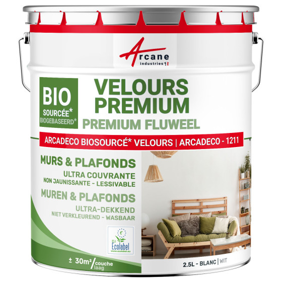 Veloursverf voor muren en plafonds: ARCADECO -1211 Wit - 2.5 L (+ ou - 30m² par couche)