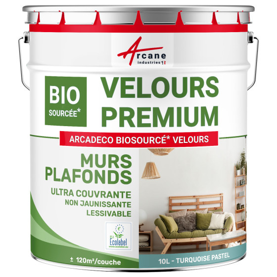 Peinture velours bleue mur et plafond : ARCADÉCO BIOSOURCÉ Turquoise Pastel - RAL 6034 - 10 L + ou - 120m² par couche
