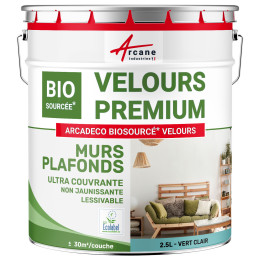 Peinture velours bleue mur et plafond : ARCADÉCO BIOSOURCÉ 2.5 L + ou - 30m² par couche  - Vert clair - RAL 6027