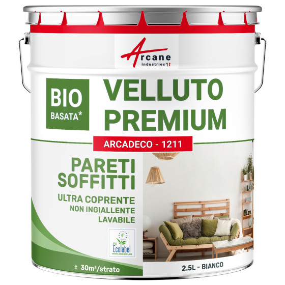 Pittura vellutata bianca per pareti e soffitti: ARCADÉCO BIOSOURCÉ Bianco - 2.5 L + o - 30m² per strato