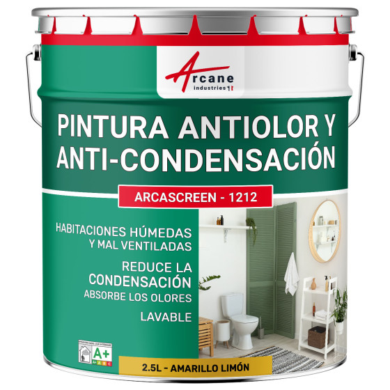 Pintura amarilla anticondensación. anti-olores para habitaciones húmedas: ARCASCREEN - 1212 2.5 L - Amarillo limón - RAL 1012