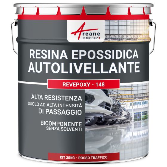Resina epossidica per pavimenti, autolivellante - REVEPOXY AL AUTOLIVELLANTE 25 kg - Rosso segnaletico - RAL 3020