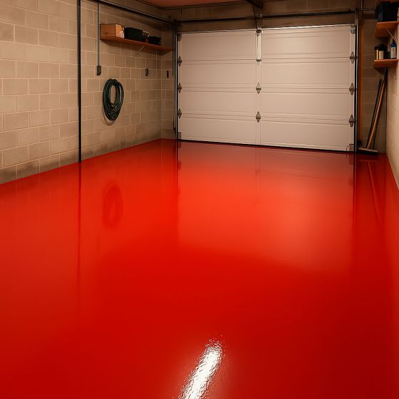 Résine sol garage - Peinture époxy sol : REVEPOXY GARAGE - Mise en situation - Rouge signalisation