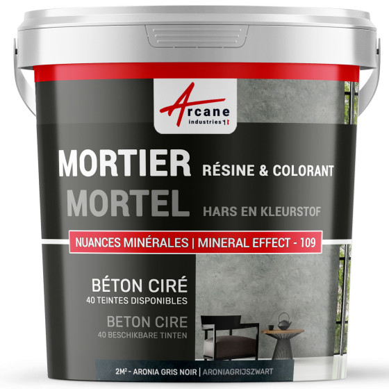 beton cire kit  "De Basis": Mortel + Hars + Kleurstof - MINERAL EFFECT -109 Aroniagrijszwart - 2 m²