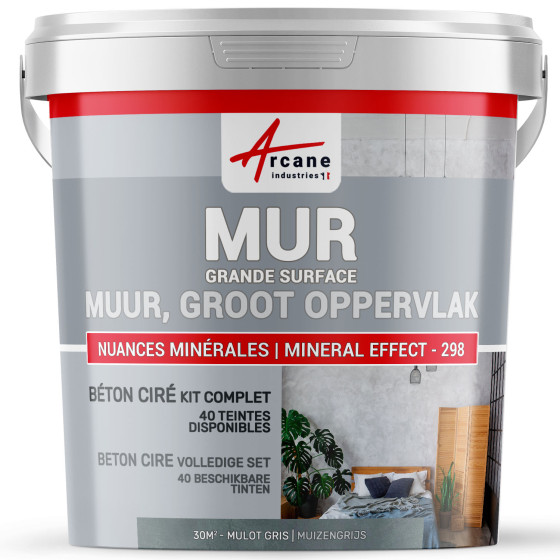 KIT BETON CIRE VOOR GROTE OPPERVLAKKEN - Speciaal Beton Cire voor Muren Muizengrijs - 30 m²